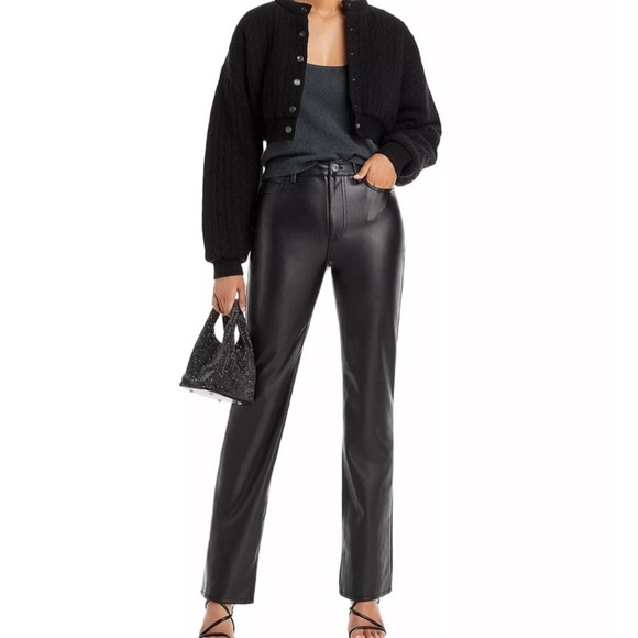 Staud Chisel Faux Leather Straight Pants in Black - Picture 1 of 8